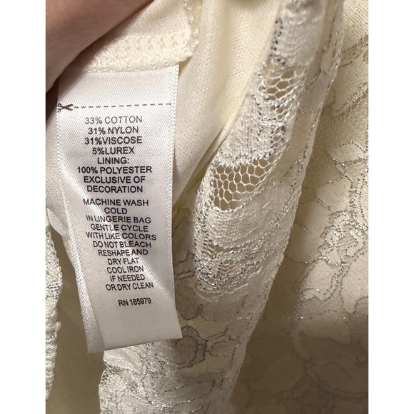 Cable & Gauge White Lace Mock Neck Ruffle Cap Sleeve Top Blouse X-Large NWT - Picture 8 of 9